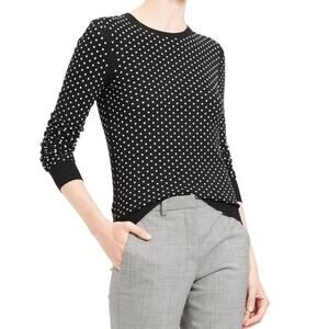 Theory Mini Polka Dot Black Ecru Crewneck Regal Wool Sweater size P